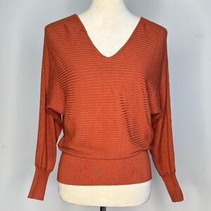 Hippie Rose Terracotta/Orange V Neck Open Back Sweater Size S